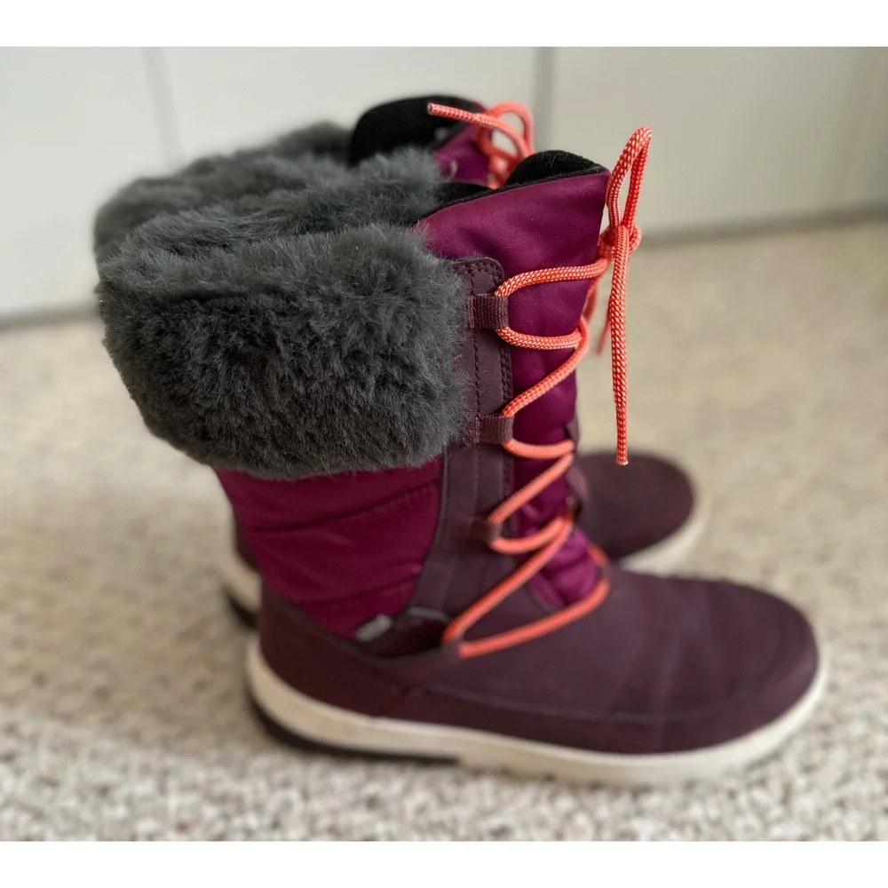 Merrell Tremblant Ezra Waterproof Snow Boots Purple Faux Fur Trim Womens 7